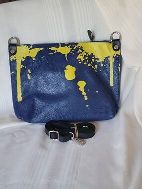 NEW Navy and Yellow Paint-Splash Leather Crossbody Bag